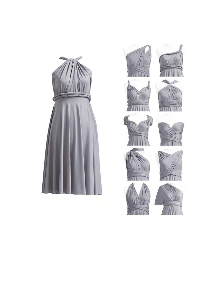 72styles Convertible Bridesmaid Dresses Short Infinity Dresses Styles Grey Multiway Transformer Twist Wrap Midi Women Dresses - Image 1